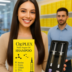 زن جوان با شامپوی آرگان